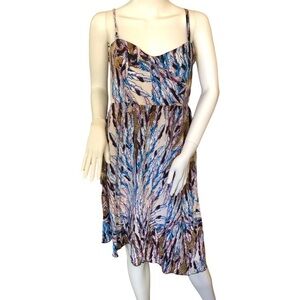 TORRID Sz 1 Blue White Tan Mini‎ Asymmetrical Babh Doll Dress Tribal Boho Hippie